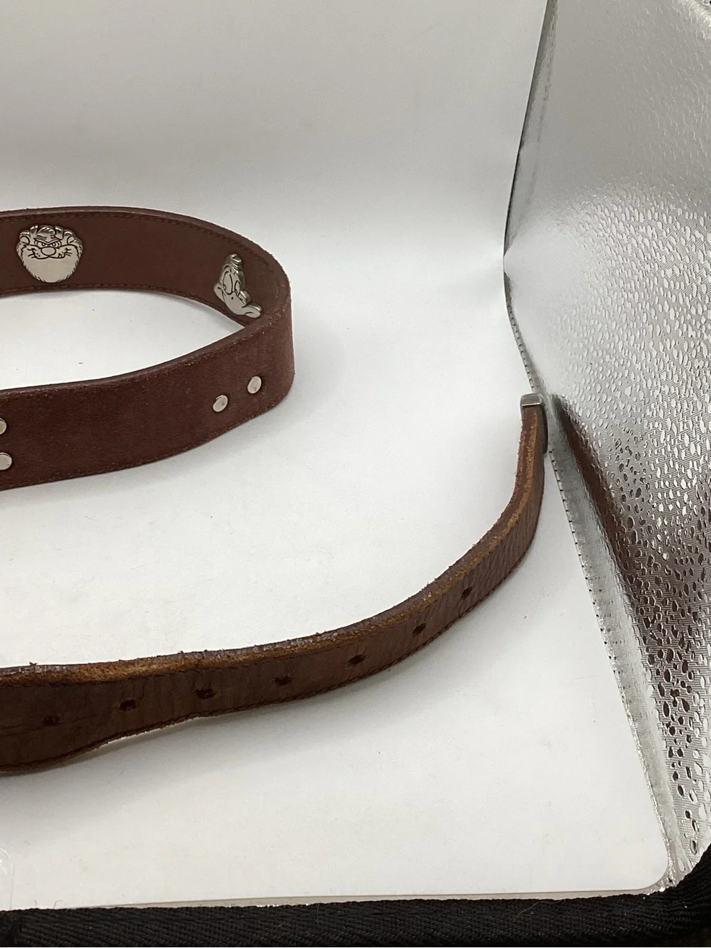 Warner Bros. Brown Leather Kids Belt with Silver Buckle and Studs